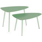 Lot de 2 tables basses de jardin - outsunny - gigognes - triangulaires - cadre en acier - avec patins ...
