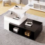 Lot de 2 table basse relevable 59x43x50 + 90x60x28cm table basse salon bois avec 2 compartiments pour ...
