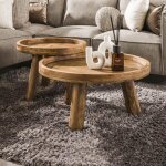 Lot de 2 tables basses rondes 60 et 80 cm en bois de manguier