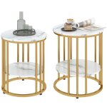 Lot de 2 tables basses rondes - homcom - effet marbre - avec �tag�re de rangement ouverte cadre en acier ...