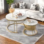 Lot de 2 tables basses rondes modernes tables basses gigognes avec �tag�res meubles de salon modernes ...