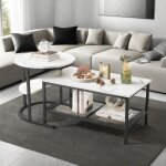 Lot de 2 table basse ronde et rectangle - table basse - table basse gigogne - support en bois marbre ...