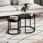 Lot de 2 tables basses de salon - tables gigognes - table basse ronde - set de 2 tables - style industriel ...