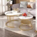 Lot de 2 tables basses triamine en marbre brillant 707046 + 454540cm pieds mtal table de salon table ...