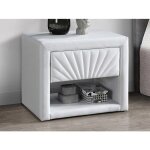 Lot de 2 tables de chevet - 1 tiroir et 1 niche - simili - blanc - ulami