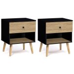 Lot de 2 tables de chevets style industriel noir et bois Lot de 2 tables de chevets style industriel noir et bois