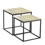 Lot de 2 tables dappoint carr�es bout de canap� moderne en bois coloris ch�ne avec pieds m�tal - l 40 ...