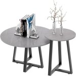 Lot de 2 tables gigogne en pierre fritte - tables basses marbre salon - table basse ronde design