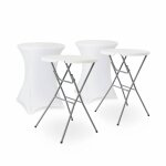Lot de 2 tables hautes de réception ? gala ? mange debout. pliables. Ø80cm x 110cm + 2 housses en polyester. ... Lot de 2 tables hautes de réception ? gala ? mange debout. pliables. Ø80cm x 110cm + 2 housses en polyester. ...