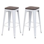 Tabourets de bar - design industriel - lot de 2 - bois dorme - mtal blanc - empilables