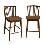 Lot de 2 tabourets de bar � barreaux bois dh�v�a et contreplaqu� noyer - 48 x 58 x 98. 5 cm - paula