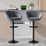 Lot de 2 tabouret de bar avec coussin �pais - chaise de bar tissu en lin - r�glable en hauteur - gris52�54�110 ...