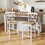 Lot 2 tabourets de bar avec dossier bois hévéa chêne&blanc repose - pieds pour cuisine&salle À manger&bar ... Lot 2 tabourets de bar avec dossier bois hévéa chêne&blanc repose - pieds pour cuisine&salle À manger&bar ...