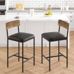 Lot de 2 tabourets de bar avec dossier chaises de bar rembourrs en pu chaises hautes avec repose - pieds ...