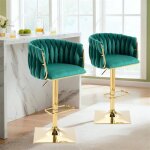Tabouret de bar - gutent - lot de 2 - dossier ergonomique - pivotant 360 - mtal dor vert