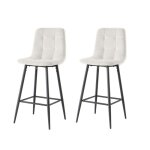 Lot de 2 tabourets de bar avec dossier - tissu coloris beige - hauteur assise 65 cm - curio