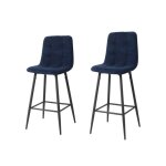 Lot de 2 tabourets de bar avec dossier - tissu coloris bleu - hauteur assise 65 cm - curio