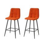 Lot de 2 tabourets de bar avec dossier - tissu coloris orange - hauteur assise 65 cm - curio