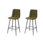 Lot de 2 tabourets de bar avec dossier - tissu coloris vert - hauteur assise 65 cm - curio