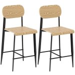 Lot de 2 tabourets de bar - homcom - hauts 65h cm - dossier - structure en acier - effet bois naturel ...