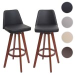 Lot de 2 tabourets de bar mcw - c43 bois similicuir pivotant noir