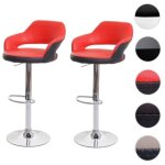 Lot de 2 tabourets de bar hwc - f16 avec dossier simili cuir rouge - noir