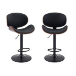 Lot de 2 tabourets de bar r�glable d�cor bois courb� et simili cuir noyer et noir - l 53 p 51 x h 95 ...