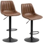 Lot de 2 tabourets de bar r�glables en hauteur avec si�ge en cuir synth�tique et repose - pieds en acier ...
