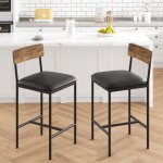 Lot de 2 tabourets de bar rembourr�s avec dossier chaise bar haute avec repose - pieds coussin �pais ...
