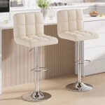 Lot de 2 tabourets de bar rev�tement en puchaises haut hauteur r�glablerotatif sur 360� avec dossier ...