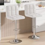 Lot de 2 tabourets de bar rev�tement en puchaises haut hauteur r�glablerotatif sur 360� avec dossier ...