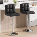 Lot de 2 tabourets de bar rev�tement en puchaises haut hauteur r�glablerotatif sur 360� avec dossier ...