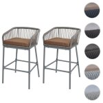Lot de 2 tabourets de bar rope mcw - o22 gris clair coussin taupe Lot de 2 tabourets de bar rope mcw - o22 gris clair coussin taupe