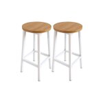 Lot de 2 tabourets de bar sans dossier en bois blanc 32 x 32 x 65 cm