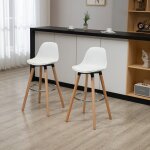 Lot de 2 tabourets de bar style scandinave hauteur 70 cm avec pieds en bois et repose - pieds en acier ...