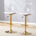 Lot de 2 tabourets de bar transparents - avec dossier en plastique - pied en m�tal dor� - assise en pu ...