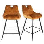 Lot 2 tabourets bar en velours jaune moutarde pied mtal noir - brandy meubletmoi