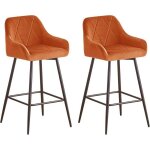 Lot de 2 tabourets de bar en velours orange - dossier diamant accoudoirs et repose - pieds - pour cuisine ... Lot de 2 tabourets de bar en velours orange - dossier diamant accoudoirs et repose - pieds - pour cuisine ...