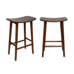 Lot de 2 tabourets de bar vintage bois dh�v�a teinte noyer - 46 x 31 x 68 cm - louna