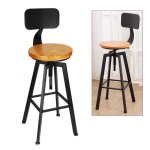 Lot de 2 tabourets de bar vintage en bois avec dossier � bascule et p�dale en m�tal r�glable - hauteur ...
