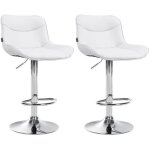 Lot de 2 tabourets de bar x1 avec coutures decoratives en pvc blanc pied en trompette metal chrome 10 ...