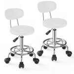 Lot de 2 tabourets de bureau à roulettes avec dossier réglables en hauteur pivotants à 360° blanc Lot de 2 tabourets de bureau à roulettes avec dossier réglables en hauteur pivotants à 360° blanc