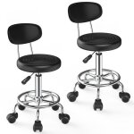 Lot de 2 tabourets de bureau � roulettes avec dossier r�glables en hauteur pivotants � 360� noir