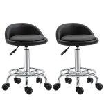 Lot de 2 tabouret  roulette homcom pivotant 360assise rglable 47 - 62h cm dossier acier chrom revtement ...
