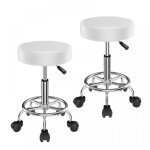 Lot de 2 tabouret � roulettes si�ge rembourr� - pipipoxer - r�glable en hauteur 49 - 64cm - blanc