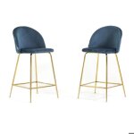 Tabourets - sara - xl - velours bleu - pieds métal or - hauteur dassise 65 cm Tabourets - sara - xl - velours bleu - pieds métal or - hauteur dassise 65 cm