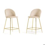 Tabourets - sara - xl - velours crème - pieds métal or - hauteur dassise 65 cm Tabourets - sara - xl - velours crème - pieds métal or - hauteur dassise 65 cm