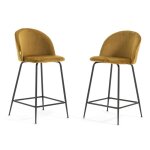 Tabourets - sara - xl - velours moutarde - pieds mtal gris - hauteur dassise 65 cm