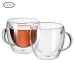 Lot de 2 tasses  caf isothermes  double paroi de 150 ml avec poigne verres  th tasses  caf