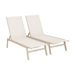 Lot de 2 transats beige. 5 positions. en textil�ne et m�tal. flora. l155 x p59 x h106cm